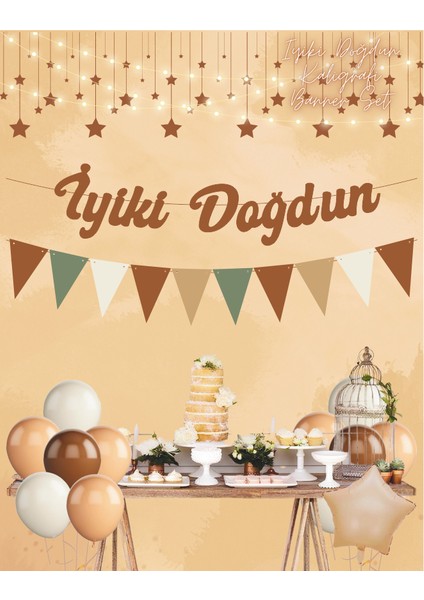 Karamel Iyi Ki Doğdun Kaligrafi Banner ve Düz Renk Flama Set fiyatları