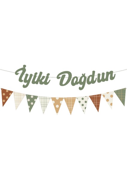 Küf Yeşili Iyi Ki Doğdun Kaligrafi Banner ve Desenli Flama Set
