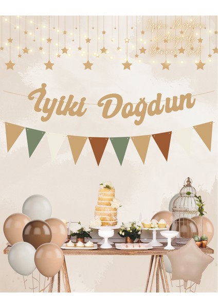 Sütlü Kahve Iyi Ki Doğdun Kaligrafi Banner ve Düz Renk Flama Set fiyatları