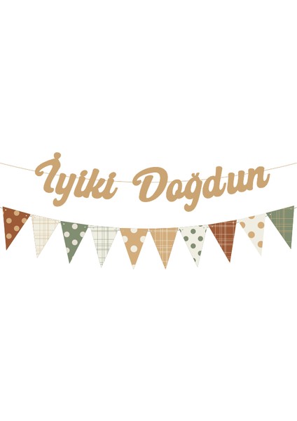 Sütlü Kahve Iyi Ki Doğdun Kaligrafi Banner ve Desenli Flama Set