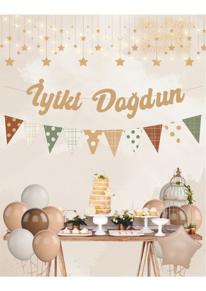 Sütlü Kahve Iyi Ki Doğdun Kaligrafi Banner ve Desenli Flama Set fiyatları