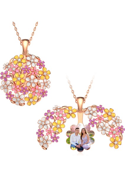 Fotoğraflı Açılan Bahar Çiçekleri Rose Gümüş Kolye