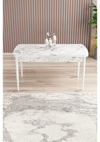 Mona Beyaz Mermer 80X132 Açılabilir Mdf Masa Yemek Odası Takımı, Mutfak Takımı 4 Adet Sandalye indirimleri