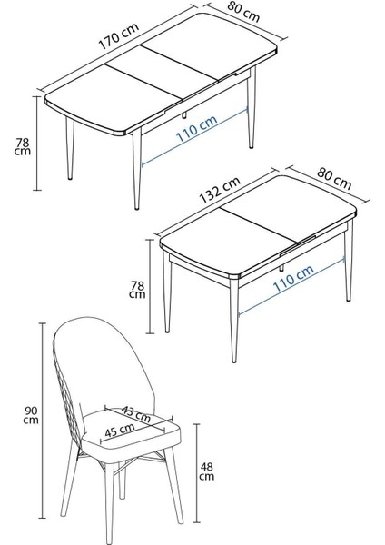 Mona Beyaz Mermer 80X132 Açılabilir Mdf Masa Yemek Odası Takımı, Mutfak Takımı 4 Adet Sandalye