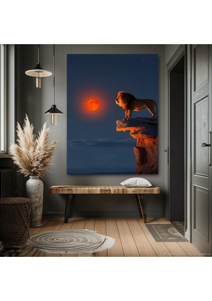 Kanlı Ay ve Aslan Ev Duvar Salon Güzellik Salonu Ofis Dükkan Dekarasyon Kanvas Tablo