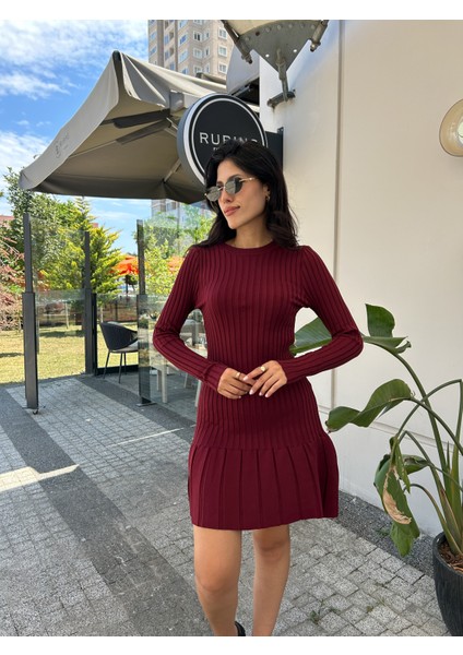 Kadın Fitilli Bisiklet Yaka Mini Triko Elbise fiyatları