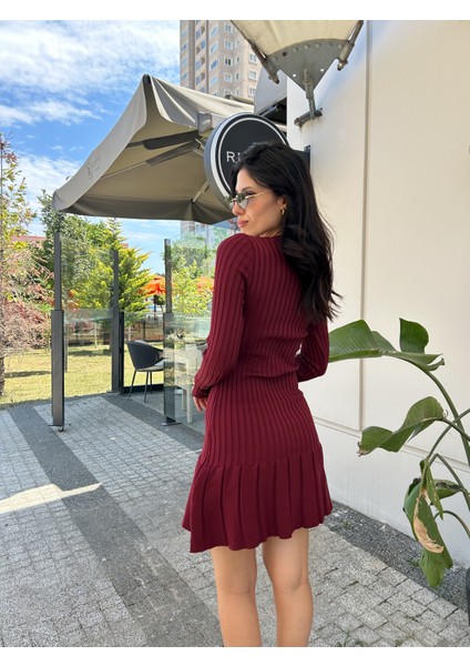 Kadın Fitilli Bisiklet Yaka Mini Triko Elbise indirimleri