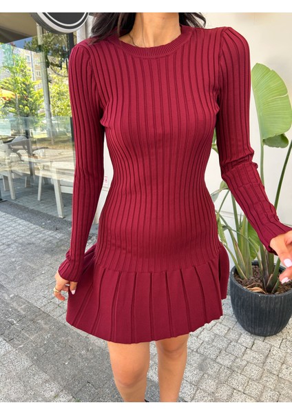 Kadın Fitilli Bisiklet Yaka Mini Triko Elbise fırsatları