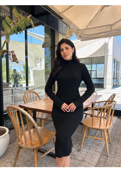 Kadın Fitilli Balıkçı Yaka Midi Triko Elbise fiyatları