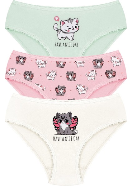 Kız Çocuk Külot 3'lü Baskılı (%96 Pamuk - %4 Elastan)