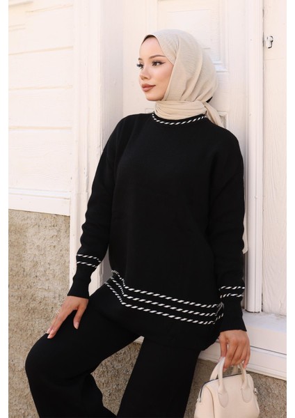 Şerit Detaylı Triko Takım Siyah 6151 fiyatları