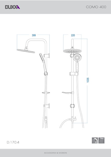 Como 400 Tepe Duş Seti Krom D.170.4