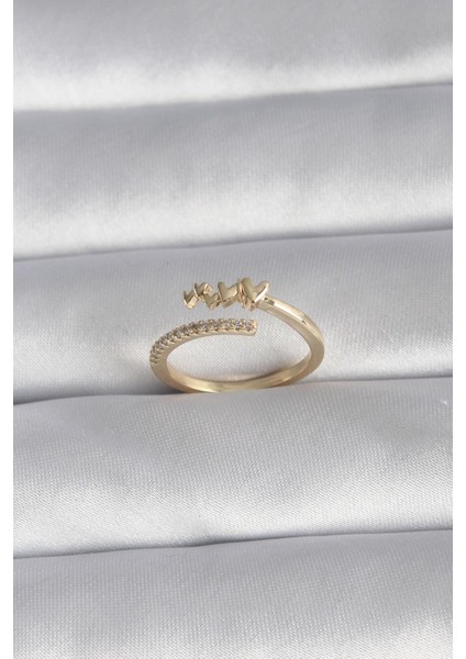 Pirinç Gold Renk Zirkon Taş Detay Kalp Model Kadın Yüzük