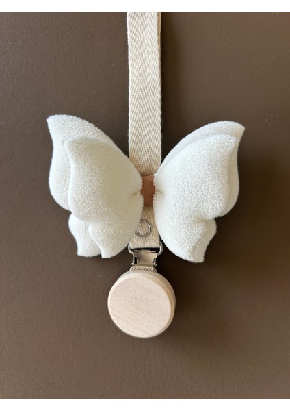 Bebek Emzik Askısı / Emzik Askılığı - Kelebek Desenli, Beyaz Renk, Klipsli fiyatları