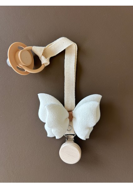 Bebek Emzik Askısı / Emzik Askılığı - Kelebek Desenli, Beyaz Renk, Klipsli modelleri