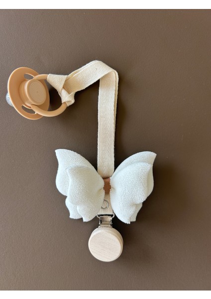 Bebek Emzik Askısı / Emzik Askılığı - Kelebek Desenli, Beyaz Renk, Klipsli fırsatları