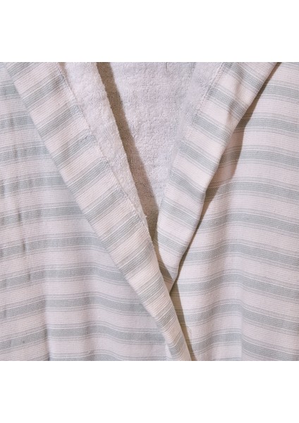 Soft Kapüşonlu Çizgili Erkek Bornoz - Beyaz / Mavi - L / Xl fiyatları