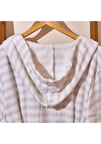 Soft Kapüşonlu Çizgili Erkek Bornoz - Beyaz / Mavi - L / Xl modelleri