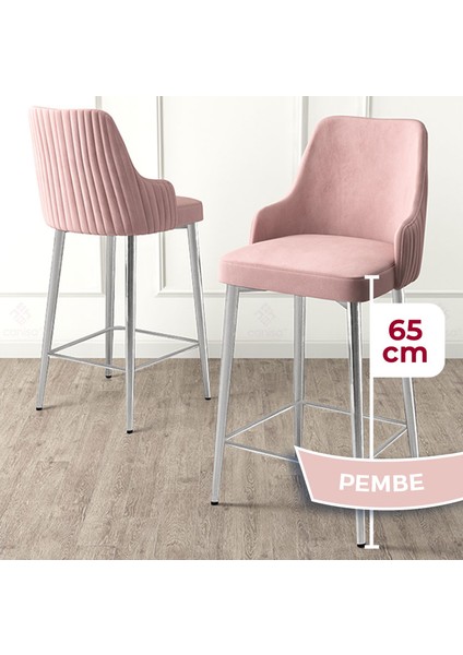 Tera Serisi 2 Adet Pembe Babyface Kumaş 65 cm Krom Kaplama Ayaklı Bar Sandalyesi fiyatları