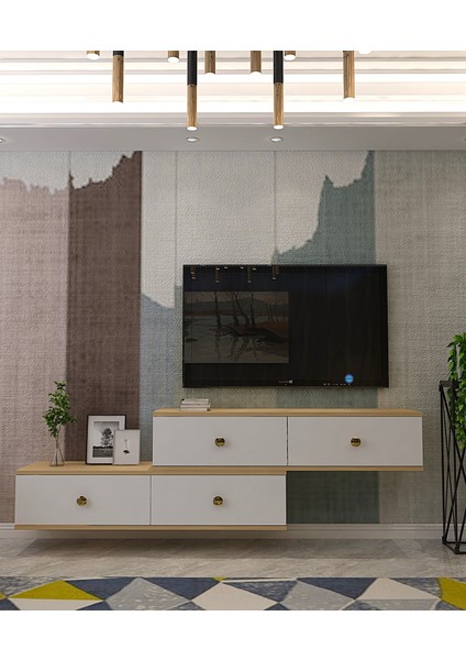 TDA1203DB- Zuzu 2li Duvara Montaj Tv Stand 120CM+120CM Safirmeşe-Beyaz