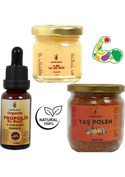 Yaş POLEN(300GR)+ARI SÜTÜ(40GR)+PROPOLİS Su BAZLI(20ML) Efsane Paket