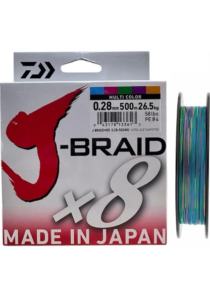 J-Braid 8x 500MT 0.28MM Ip Misina Multi Color