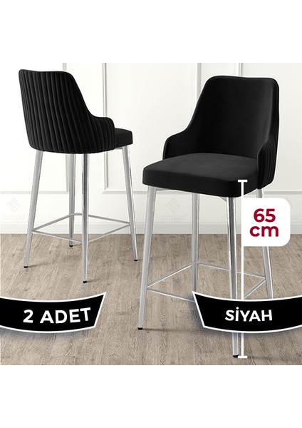 Tera Serisi 2 Adet Siyah Babyface Kumaş 65 cm Krom Kaplama Ayaklı Bar Sandalyesi