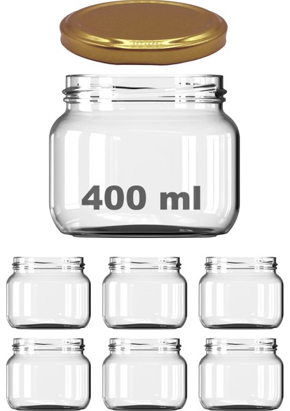 400 ml Kavanoz Metal Gold Konserve Kapaklı 400 cc Şeffaf Magnolya Cam Kavanoz 6 Adet
