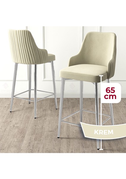Tera Serisi 2 Adet Krem Babyface Kumaş 65 cm Krom Kaplama Ayaklı Bar Sandalyesi fiyatları