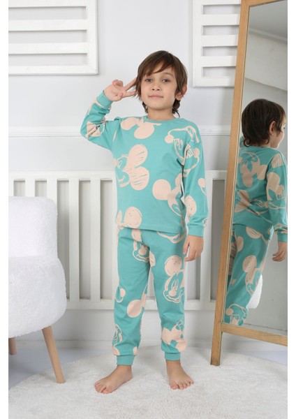 Cute Michey Çizgi Yüzler Desenli Erkek Çocuk Pijama Takımı modelleri