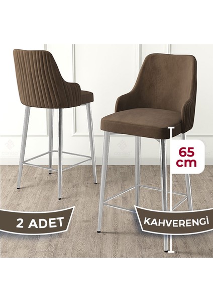 Tera Serisi 2 Adet Kahve Babyface Kumaş 65 cm Krom Kaplama Ayaklı Bar Sandalyesi