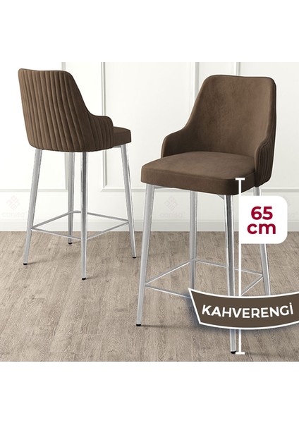 Tera Serisi 2 Adet Kahve Babyface Kumaş 65 cm Krom Kaplama Ayaklı Bar Sandalyesi fiyatları