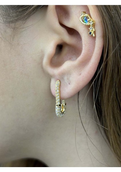 Zirkon Taşlı, Paslanmaz Çelik Küpe 72, Altın Renk