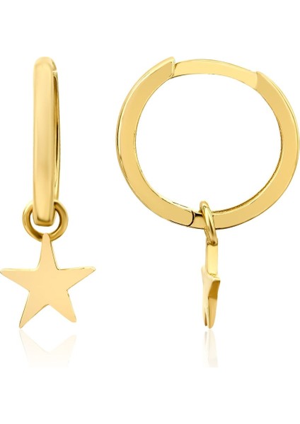14 Ayar Altın Mini Yıldızlı Halka Küpe