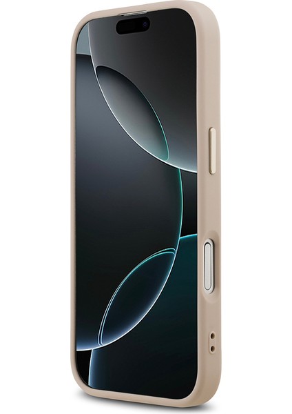 iPhone 17 Kılıf Guess Lisanslı Gold Metal Kamera Çerçeveli Metal Büyük 4g Yazı Logolu Kapak Pembe