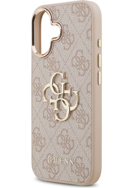 iPhone 17 Kılıf Guess Lisanslı Gold Metal Kamera Çerçeveli Metal Büyük 4g Yazı Logolu Kapak Pembe