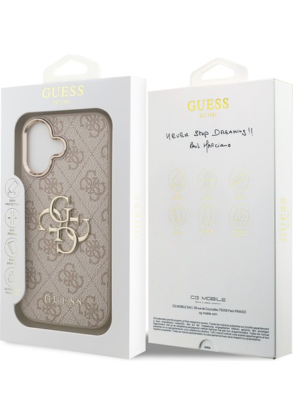 iPhone 17 Kılıf Guess Lisanslı Gold Metal Kamera Çerçeveli Metal Büyük 4g Yazı Logolu Kapak Pembe