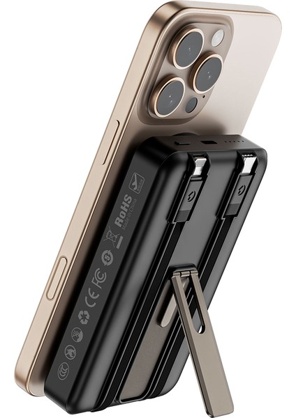 WI-P056 Taşınabilir Wireless Şarj ve Pd Hızlı Şarj Özellikli Powerbank 15W 10000MAH Siyah indirimleri