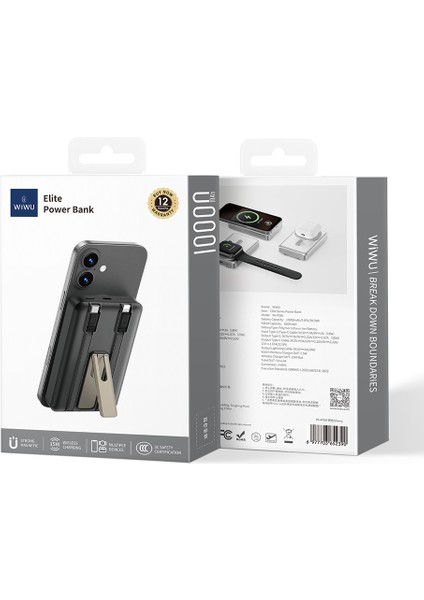 WI-P056 Taşınabilir Wireless Şarj ve Pd Hızlı Şarj Özellikli Powerbank 15W 10000MAH Siyah