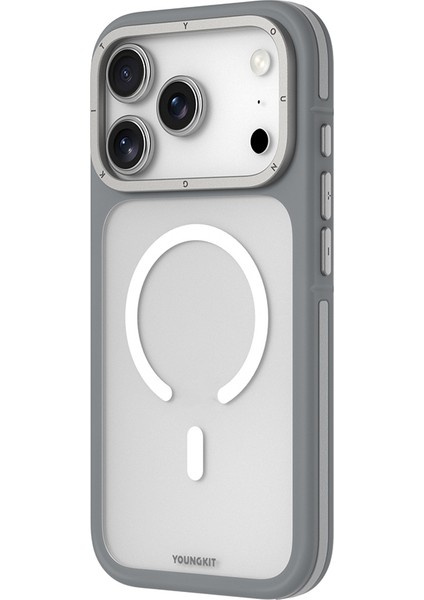 iPhone 17 Pro Max Uyumlu Kılıf M-Safe Şarj Özellikli Youngkit Rock Sand Serisi Kapak Gri modelleri