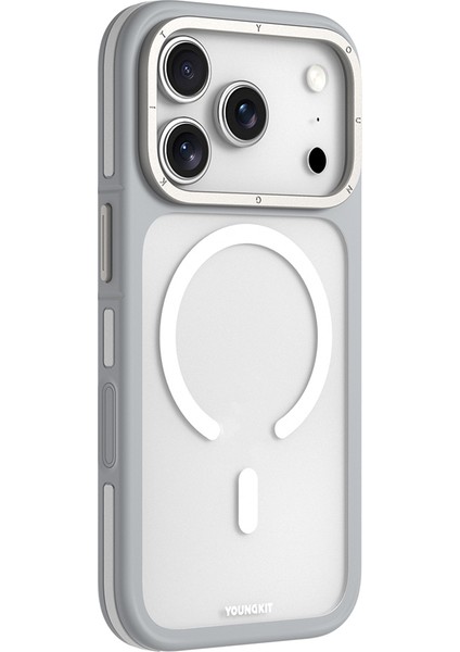 iPhone 17 Pro Max Uyumlu Kılıf M-Safe Şarj Özellikli Youngkit Rock Sand Serisi Kapak Gri