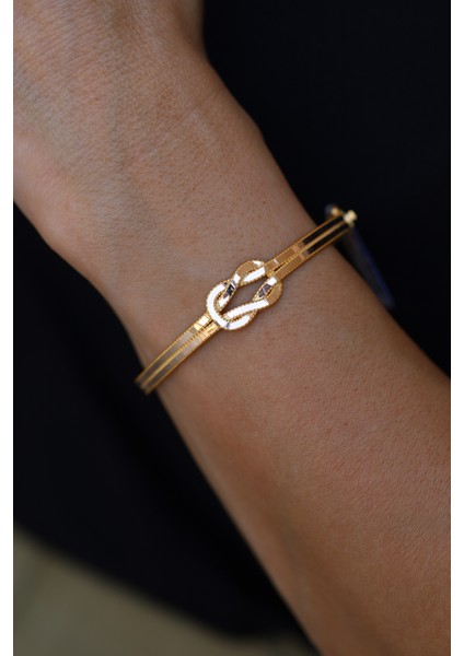 14 Ayar Altın Cimarlı Çift Katlı Sonsuzluk Düğümü Kelepçe