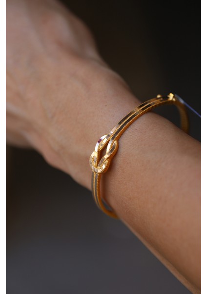 14 Ayar Altın Cimarlı Çift Katlı Sonsuzluk Düğümü Kelepçe indirimleri