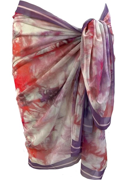 Kadın Iç Gösteren Transparan Pareo – Pembe Batik Desenli Yazlık Plaj Şalı | Hafif ve Şık