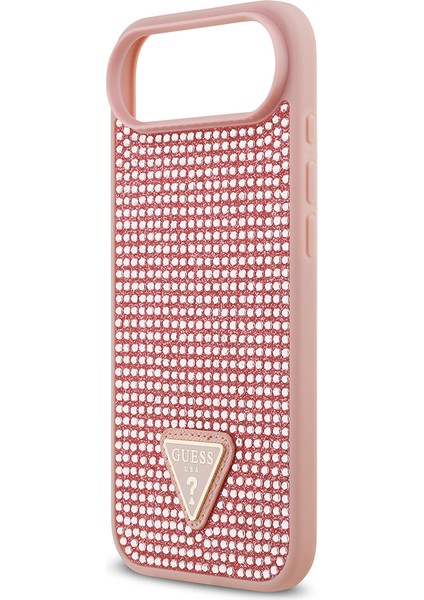 iPhone 17 Air Uyumlu Kılıf Guess Orjinal Lisanslı Taşlı Arka Yüzey Üçgen Logolu Kapak Pembe