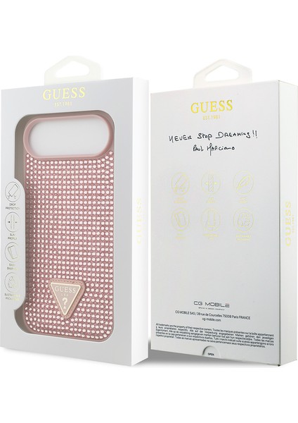 iPhone 17 Air Uyumlu Kılıf Guess Orjinal Lisanslı Taşlı Arka Yüzey Üçgen Logolu Kapak Pembe