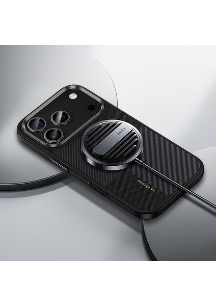 iPhone 17 Pro Kılıf M-Safe Şarjlı Karbon Fiber Benks Montage Hybrid Armorpro Kevlar Kapak Siyah