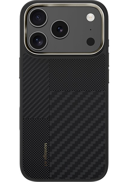 iPhone 17 Pro Max Kılıf M-Safe Şarjlı Karbon Fiber Benks Montage Hybrid Armorpro Kevlar Kapak Siyah