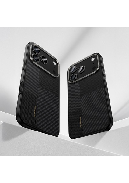 iPhone 17 Pro Max Kılıf M-Safe Şarjlı Karbon Fiber Benks Montage Hybrid Armorpro Kevlar Kapak Siyah