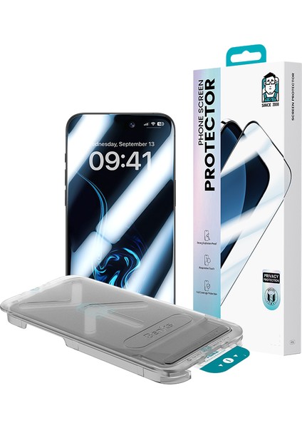 iPhone 17 Pro Uyumlu Benks Ultra Shield 0.3mm Privacy Ekran Koruyucu Uygulama Aparatlı Siyah